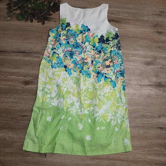 J.Jill size S Sheath shift Dress Sleeveless 100% Linen white Floral Lined - Picture 3 of 4